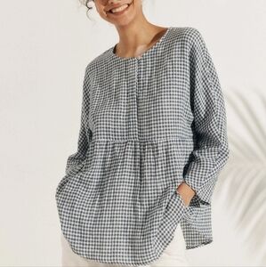 Ocean Cream Gingham Women's Boho Blouse By Lintico Shop Size Med